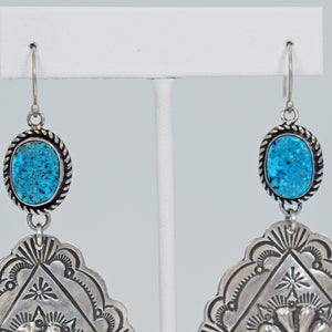 Vicki Orr Vintage 2 Tier Kingman Turquoise and Sterling Silver Concho Dangle Earrings - Cowgirl Kim