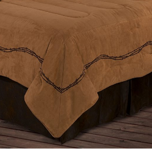 Cowgirl Kim Barbwire Comforter Set~ Tan Faux Suede - Cowgirl Kim