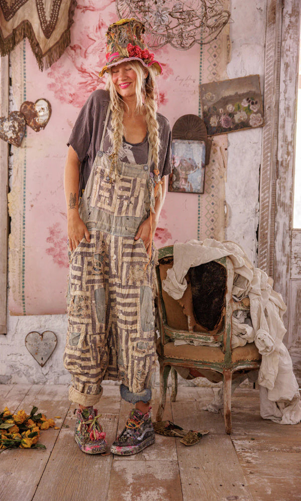 Magnolia Pearl - Patchwork Frankie Overalls - Luna Stripe