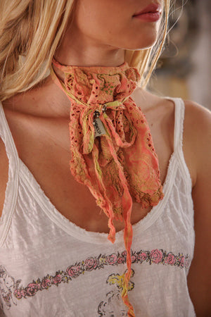 Magnolia Pearl - Embroidered Fairen Jabot - Orange Poppy