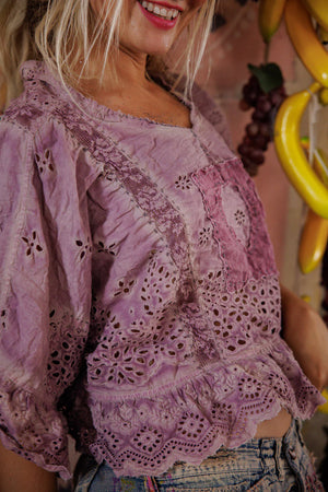 Magnolia Pearl - Eyelet Rosemary Blouse - Purple Boba