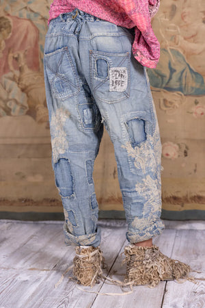 Magnolia Pearl Pants 520 - Lace Embroidered Miner Denims - Washed Indigo