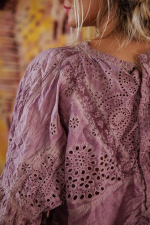 Magnolia Pearl - Eyelet Rosemary Blouse - Purple Boba