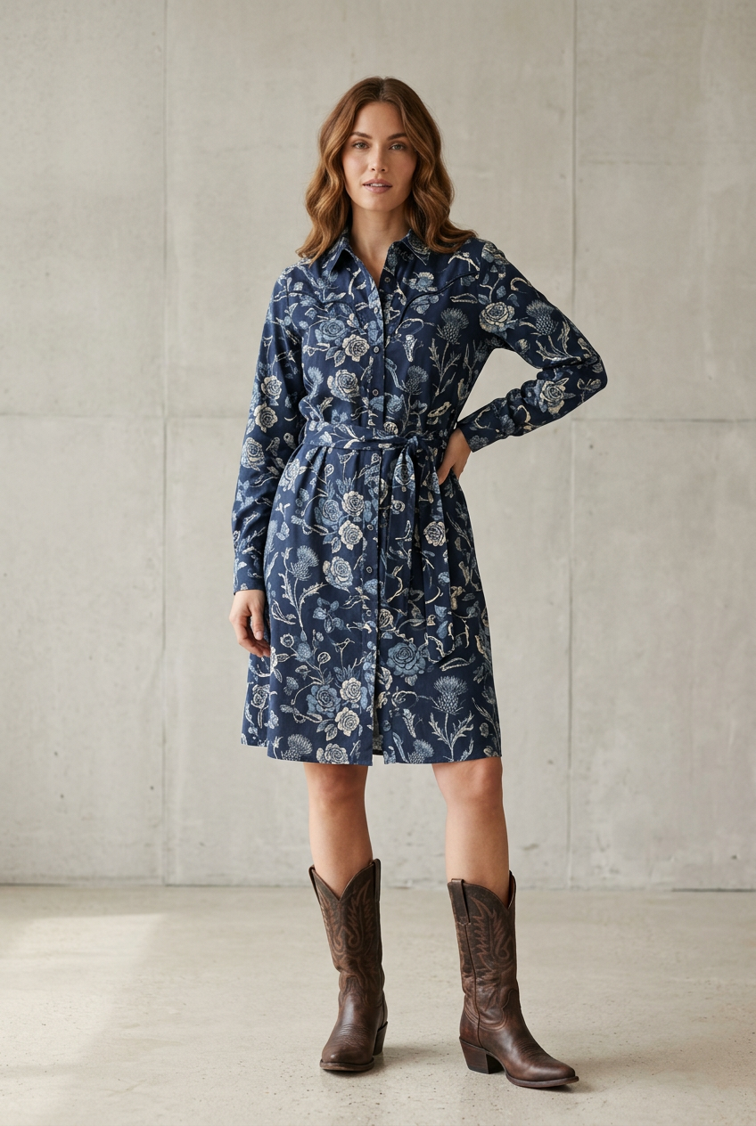 Frontier Chic Dress - Cerulean Blue