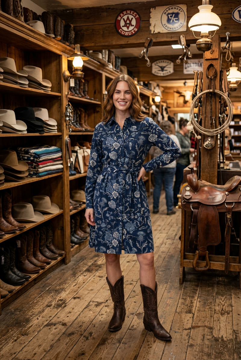 Frontier Chic Dress - Cerulean Blue
