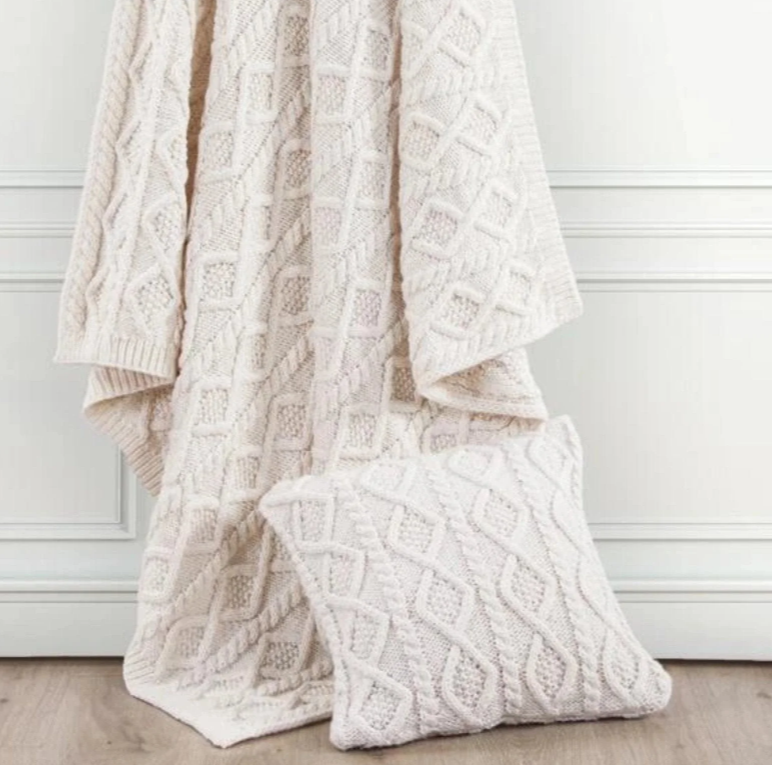 Cable Knit Soft Wool Throw Blanket