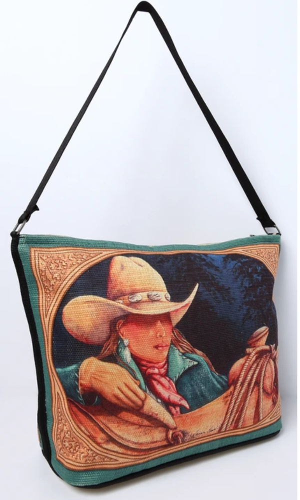 Pink Vintage Sweetheart Cowgirl Cotton Print Handbag, Love Shine Western  Cowgirl Shoulder Bag