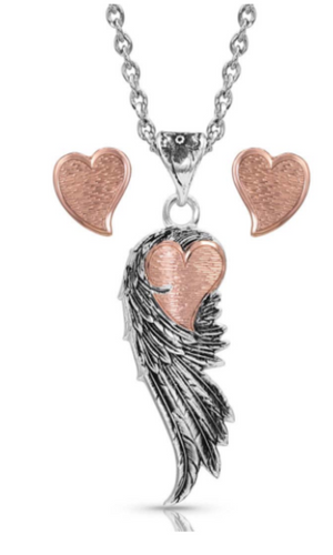 Montana Silversmith Rose Gold Heart Strings Feather Jewelry Set