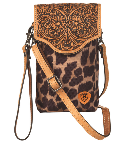 Ariat Tooled Leather and Leopard Cell Case Crossbody Bag - Cowgirl Kim