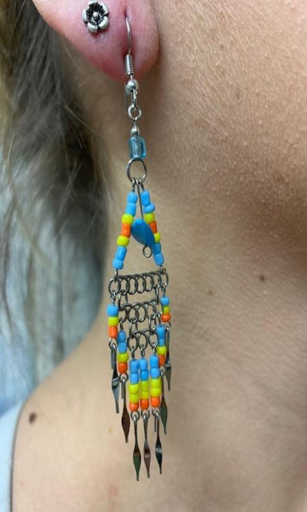 Cowgirl Kim Large Boho Beaded Dangle Earrings - Turquoise & Yellow