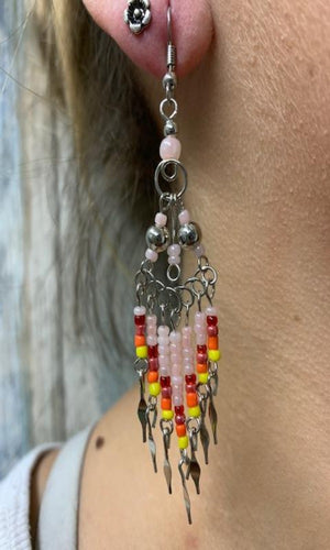 Cowgirl Kim Large Boho Beaded Dangle Earrings - Pink & Red