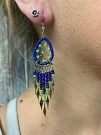 Cowgirl Kim Medium Boho Dangle Earrings - Blue & Lime