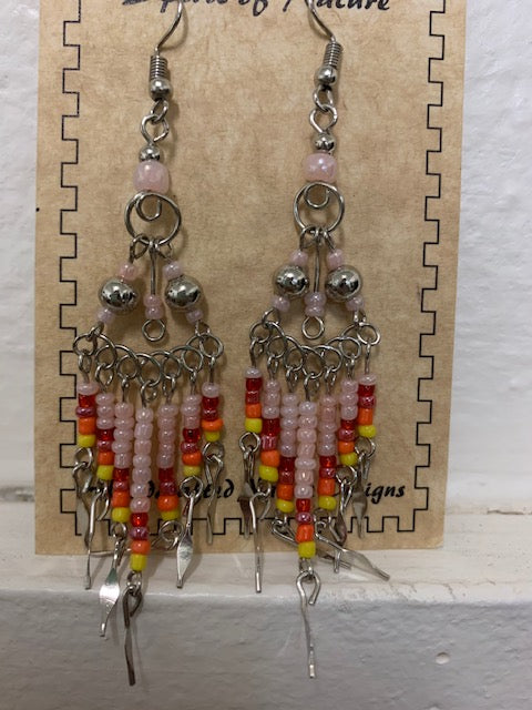 Cowgirl Kim Large Boho Beaded Dangle Earrings - Pink & Red