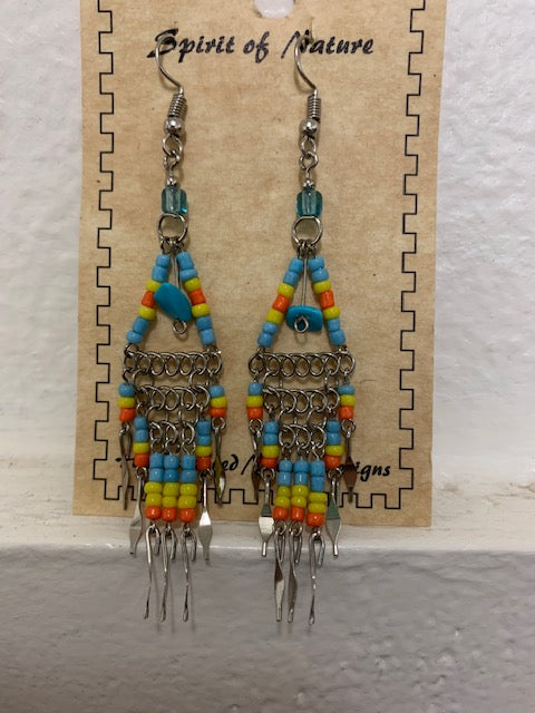 Cowgirl Kim Large Boho Beaded Dangle Earrings - Turquoise & Yellow