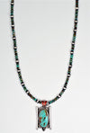 Vicki Orr Fox Turquoise and Navajo Pearl Beaded Necklace w/ Vintage Tibetan Turquoise Pendant - Cowgirl Kim