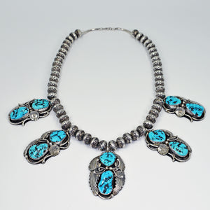 Vicki Orr  Vintage Kingman Turquoise Nugget 5 Pendant Navajo Pearl Necklace and Earring Set. - Cowgirl Kim