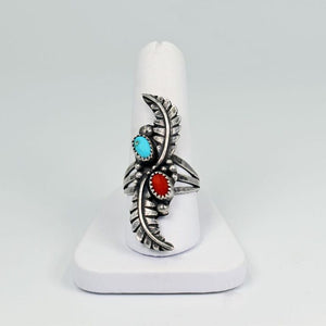 Vicki Orr Vintage Sleeping Beauty Turquoise and Coral Feather Statement Ring - Cowgirl Kim