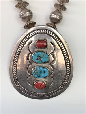 Peyote Bird Designs Vintage Morenci Turquoise and Coral Classic Necklace - Cowgirl Kim