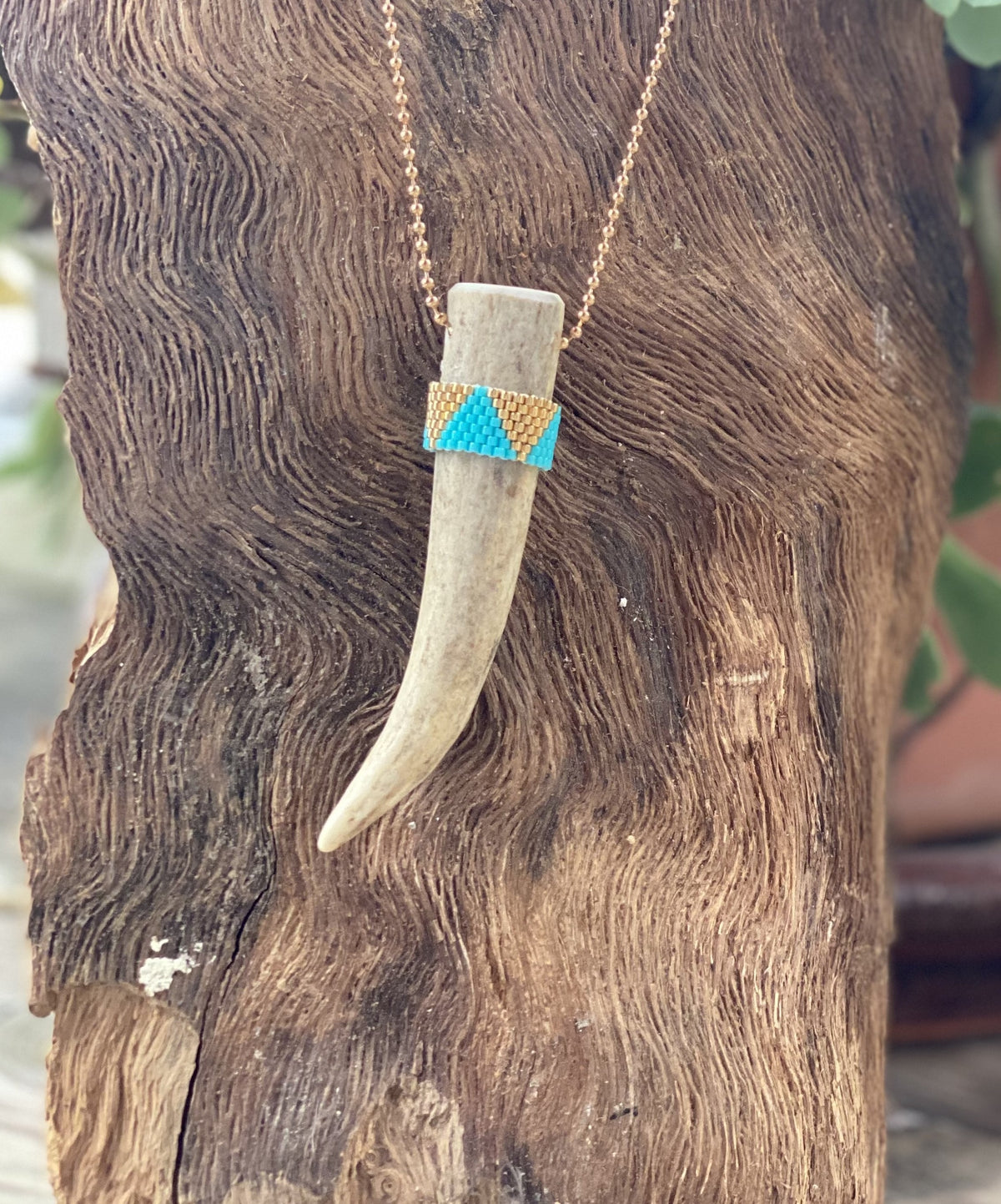 Heather Ford Turquoise Beaded Antler Tip Necklace