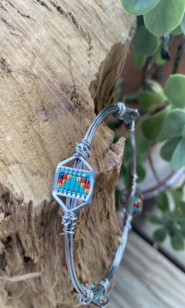 Heather Ford Beaded Cherokee Silver Wire Wrapped Bracelet