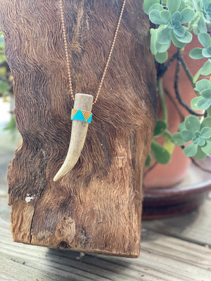 Heather Ford Turquoise Beaded Antler Tip Necklacee