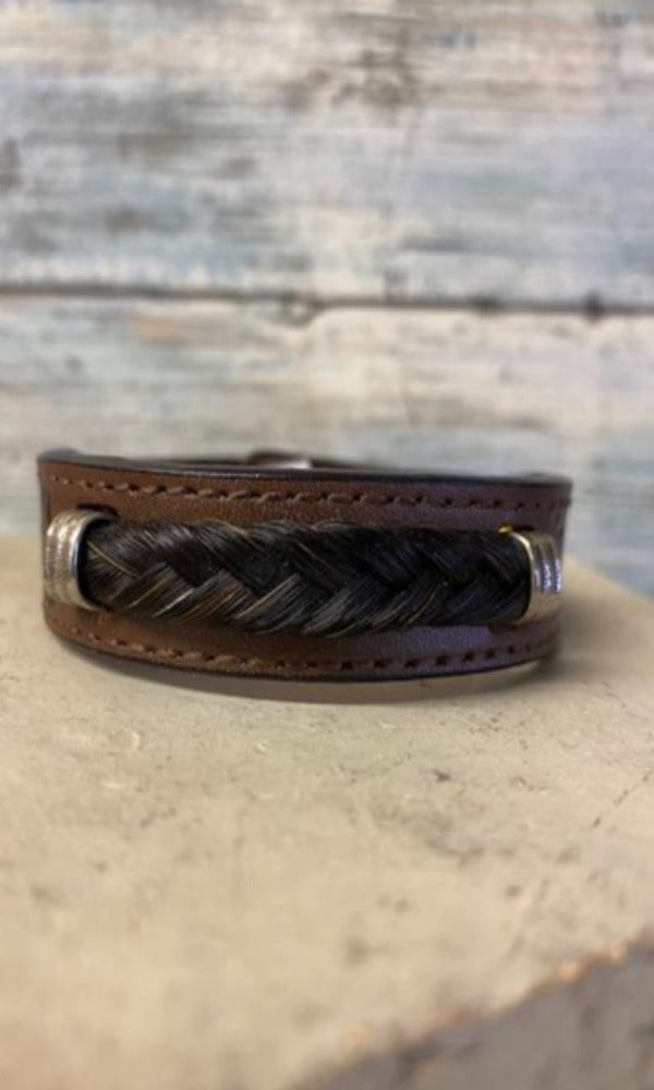 Cowboy Collectibles Tooled Horsehair Leather Bracelet - Brown