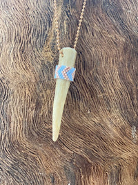 Heather Ford Blue Beaded Antler Tip Necklace