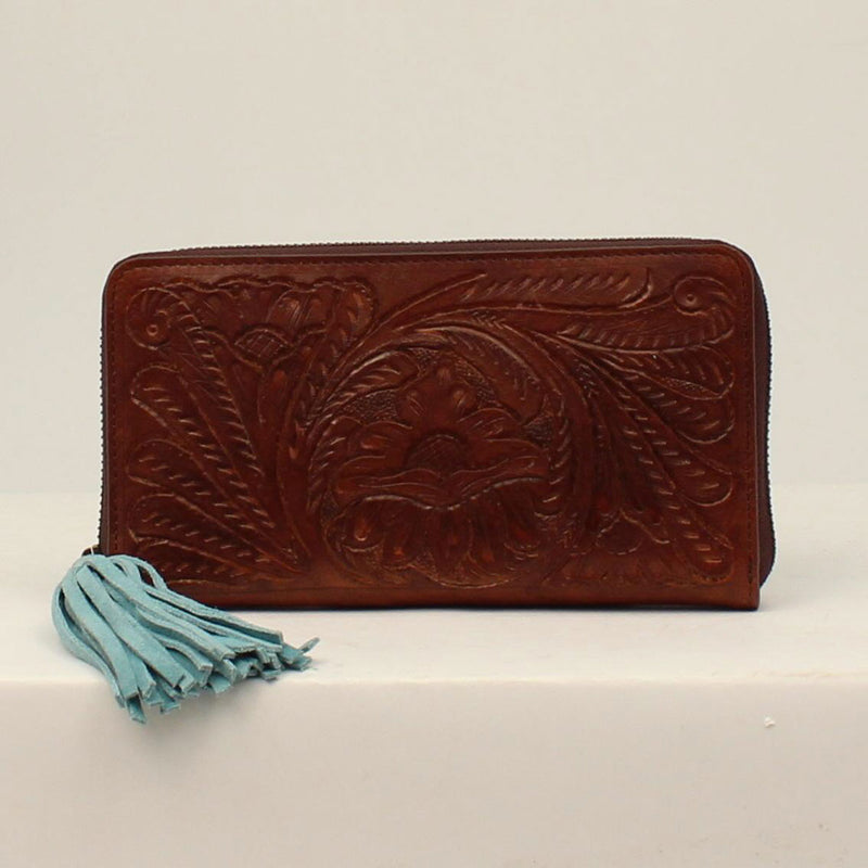 Ariat Claire Tooled Turquoise Fringe Clutch Wallet