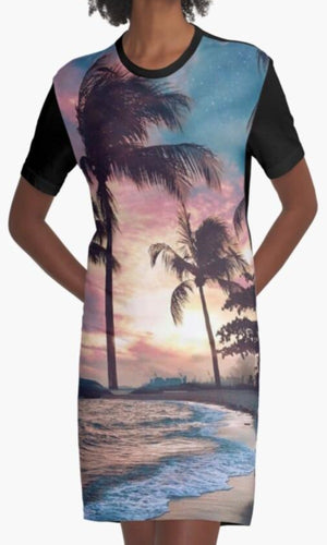 Cowgirl Kim Cancun Sunset Graphic Tee Dress - Small Only