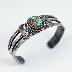Vicki Orr Vintage #8 Turquoise Hand-Forged Sterling Silver Cuff - Cowgirl Kim