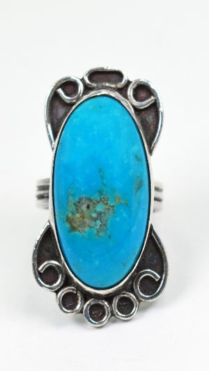 Vicki Orr Vintage Blue Gem Turquoise Sterling Silver Ring - Cowgirl Kim