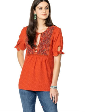 Double D Ranch Rose Scroll Top - Red