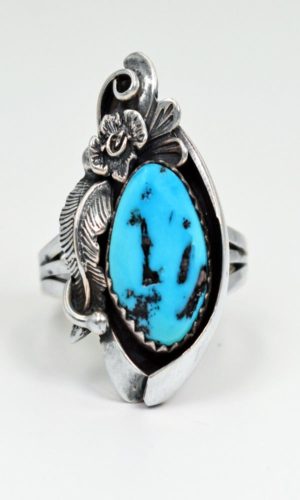 Vicki Orr Vintage Navajo Kingman Nugget Turquoise Sterling Silver Ring - Cowgirl Kim