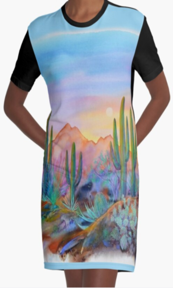 Cowgirl Kim Watercolor Desert Graphic Tee Dress