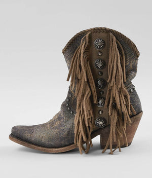 Liberty Black Susannah Short Fringe Boot~ Python Fileteado Verde - Cowgirl Kim