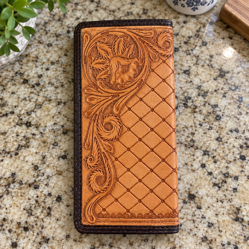 American Darling Wyoming Tooled Leather Wallet - Tan