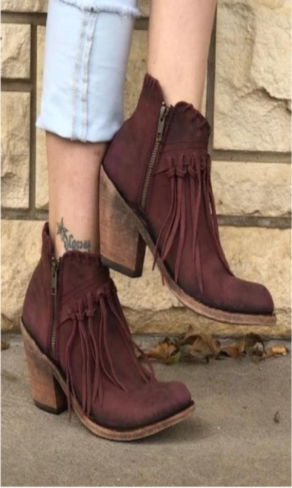 Burgundy fringe boots sales
