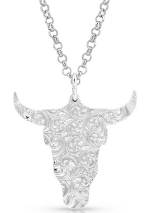 Montana Silversmith Sedona Ranch Steer Skull Feather Necklace