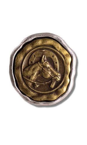 Bella Rose Exclusive Cowgirl Kim Lucky Horse Brass Medal Ring - Silver or Brass
