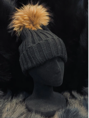 Morris Kaye Knit Hat with Detachable Fur Pom Pom - RED ONLY