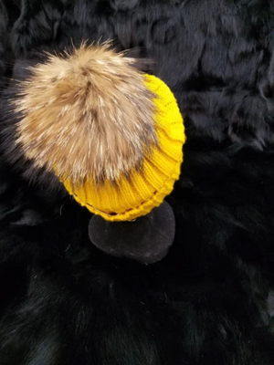 Morris Kaye Knit Hat with Detachable Fur Pom Pom - RED ONLY