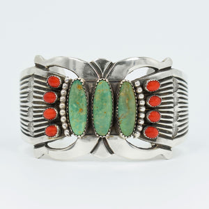 Vicki Orr Vintage Fox Turquoise and Coral Cuff