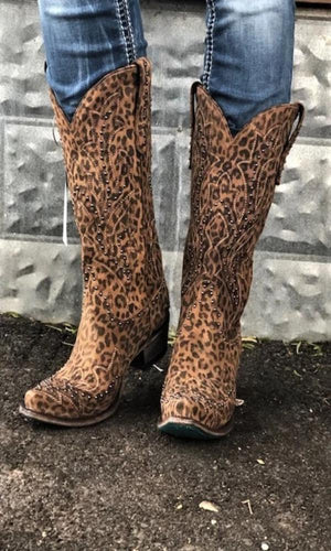 Lane Sagatoga Stud Boot~ Custome Cowgirl Kim Wild Cheetah Print - Cowgirl Kim