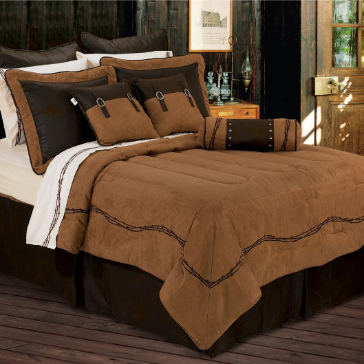 Cowgirl Kim Barbwire Comforter Set~ Tan Faux Suede - Cowgirl Kim