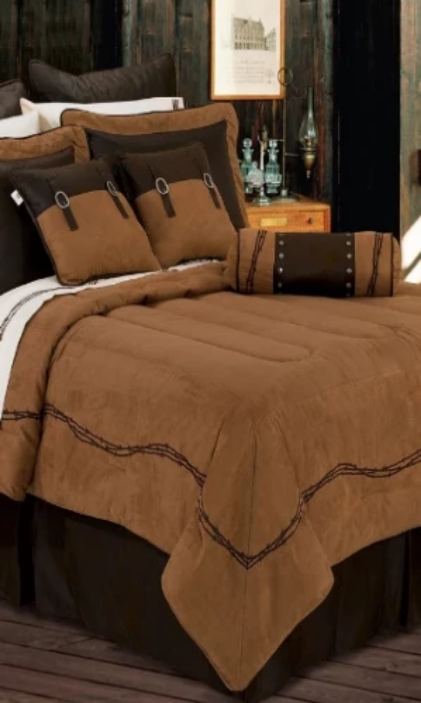 Cowgirl Kim Barbwire Comforter Set~ Tan Faux Suede - Cowgirl Kim