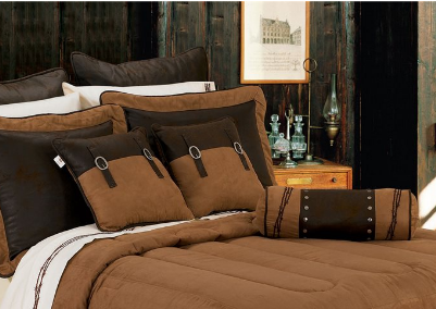 Cowgirl Kim Barbwire Comforter Set~ Tan Faux Suede - Cowgirl Kim