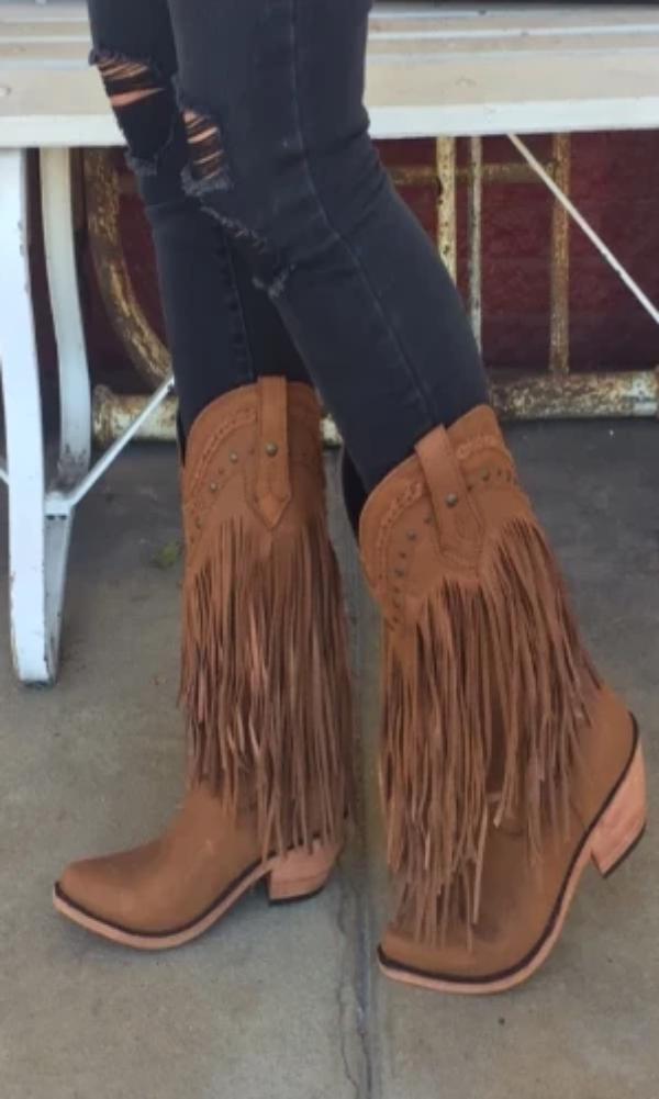 Liberty Black Vegas Fringe Boots in Faggio - Cowgirl Kim