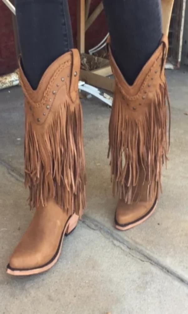 Liberty Black Vegas Fringe Boots in Faggio - Cowgirl Kim