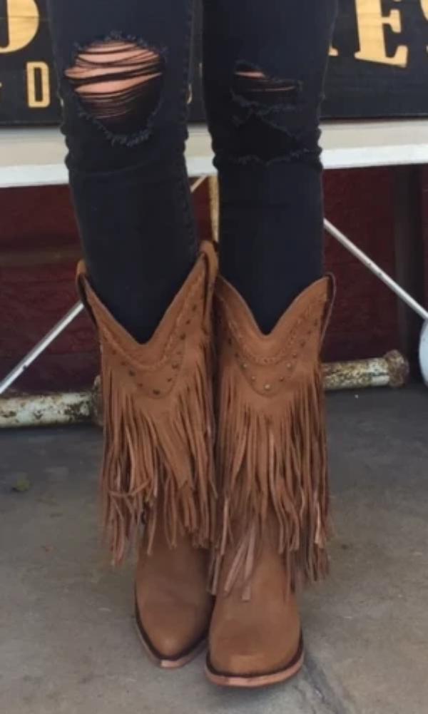 Liberty Black Vegas Fringe Boots in Faggio - Cowgirl Kim