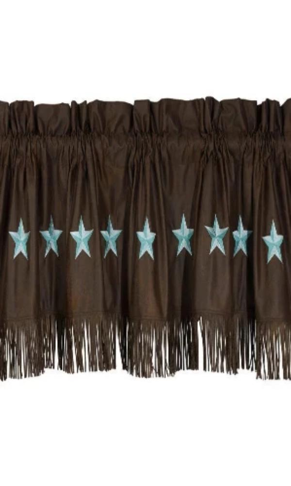 Cowgirl Kim Laredo Chocolate Faux Suede Valance w/ Turquoise Stars - Cowgirl Kim
